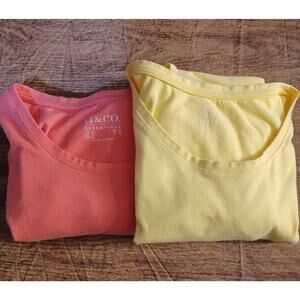 Womens Denim & Co Essentials Small t shirt lot of 2 yellow and coral cotton
